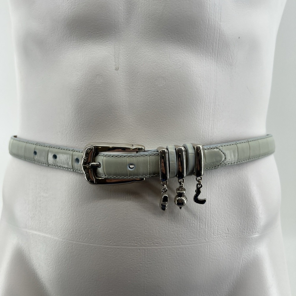 Vintage Brighton Blue/Gray Embossed Leather Golf-Charmed Belt Medium / 30